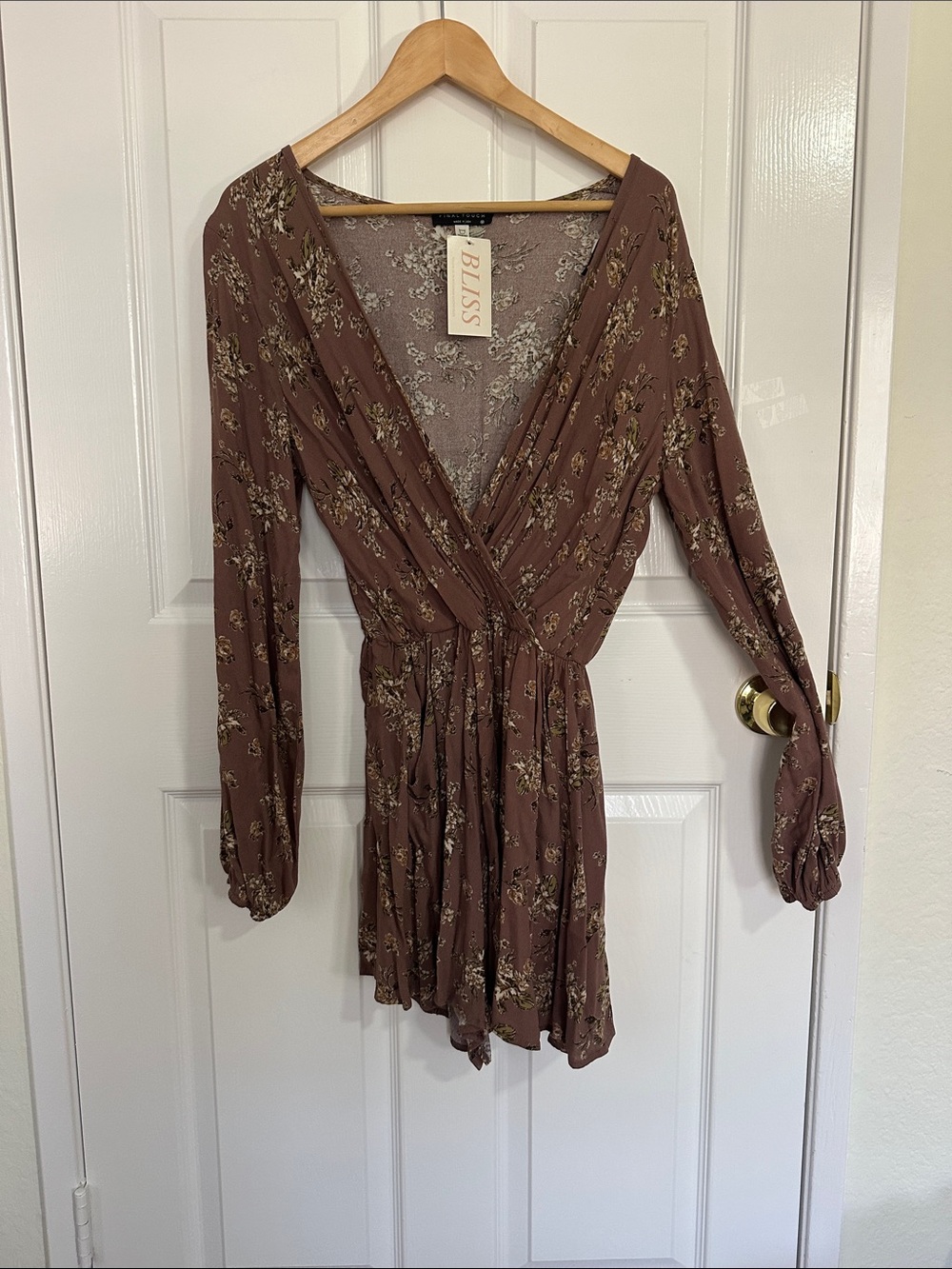 Final Touch Mauve Floral Long-Sleeve Wrap Romper
